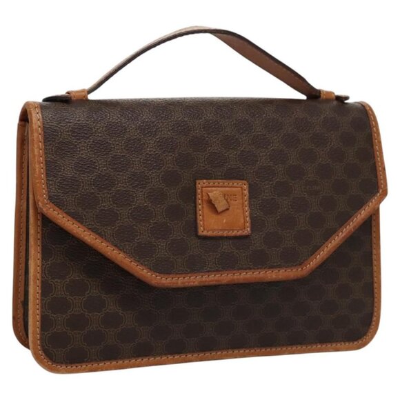 CELINE Macadam Canvas Hand Bag PVC Leather Brown Auth BD601 - Picture 1 of 16